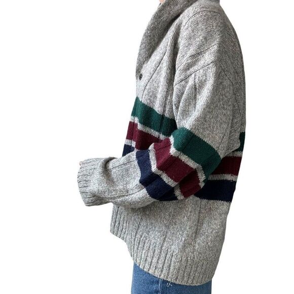 Vintage 1990s Eddie Bauer Mens Striped Wool Cowl Neck Chunky Sweater XL - Picture 6 of 7